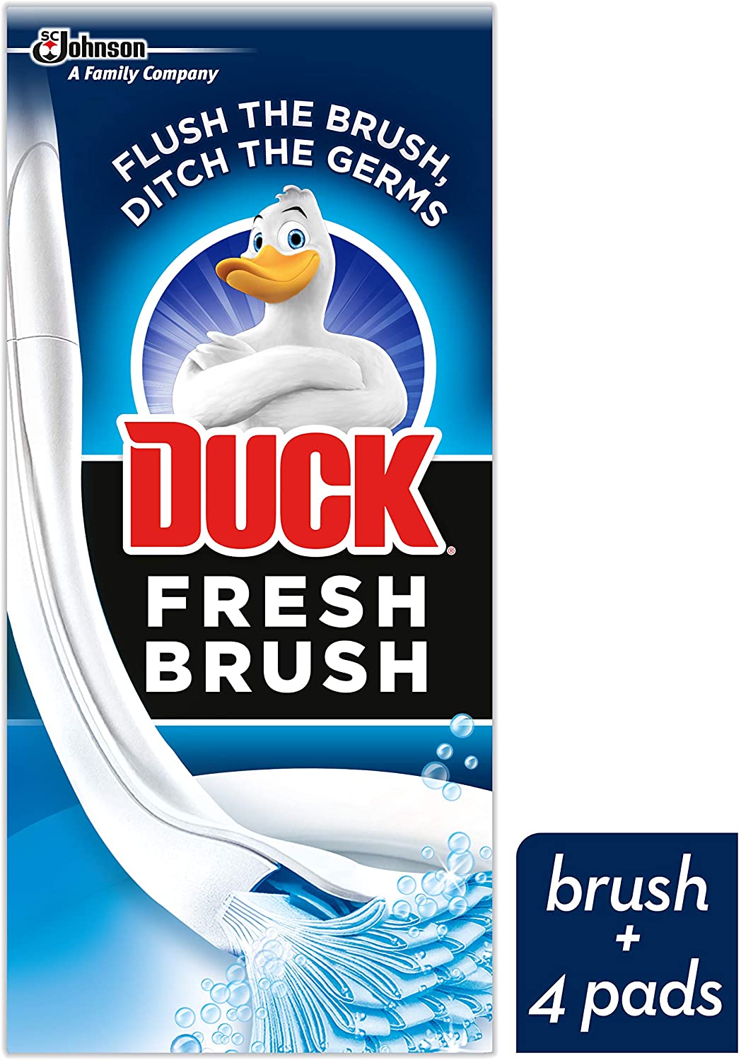 Duck Fresh Brush with Holder, Toilet Bowl Cleaner Starter Kit, 1 Handle + 4 Refills, White, 5 count (Pack of 1)