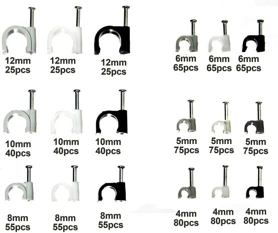 Brackit 1,020 Pieces Nail Cable Clip Assortment Set – Black, White, Grey, Round Cable Clips in Various Sizes (4-12mm) – For Securing Cables and Wires in Your Home, Construction or Workplace - Image 2