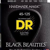 DR Strings Bass Strings, Black Beauties BASS Black Coated Nickel Plated Bass Guitar Strings on Round Core,BKB5-45