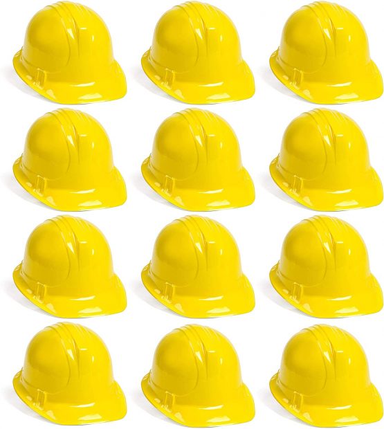 The Glowhouse Pack of 12 Construction Plastic Party Hats Kids & Adults Party Hats - Fancy Dress Up Soft Hats for Kids and Adults (Pack of 12)