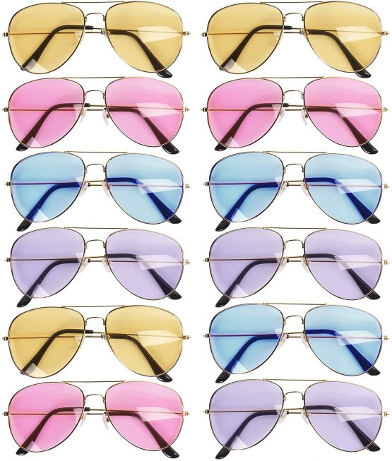 THE TWIDDLERS - 12 Mirror Metal Frame Aviator Sunglasses - For Raves and Parties