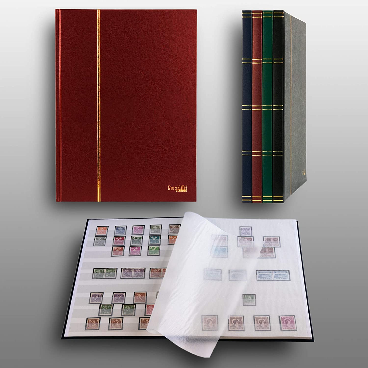 Prophila stamp album (new) 16 white sides, red cover, 22.9 cm x 22.9 cm x 30.5 cm
