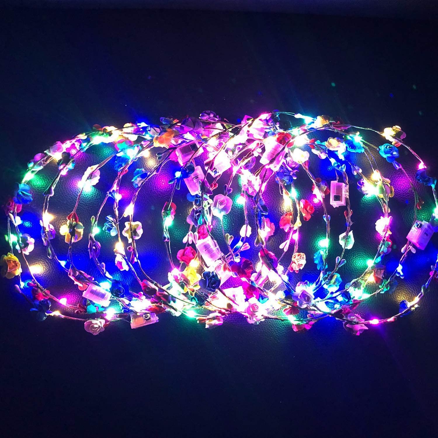 12PCS LED Flashing Flower Headbands, Party Gift Mixed Colours Light up Glow Hairbands, Hair Wreath Blinking Garlands - Image 4