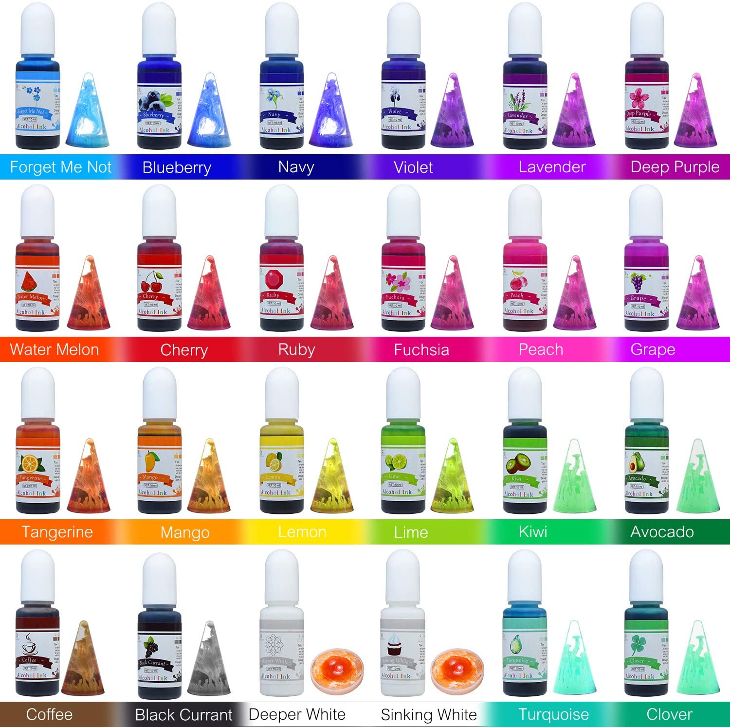 Alcohol Ink Set, 24 Vibrant Colours Alcohol-Based Ink for Petri Dish Making Epoxy Resin Painting - Image 2