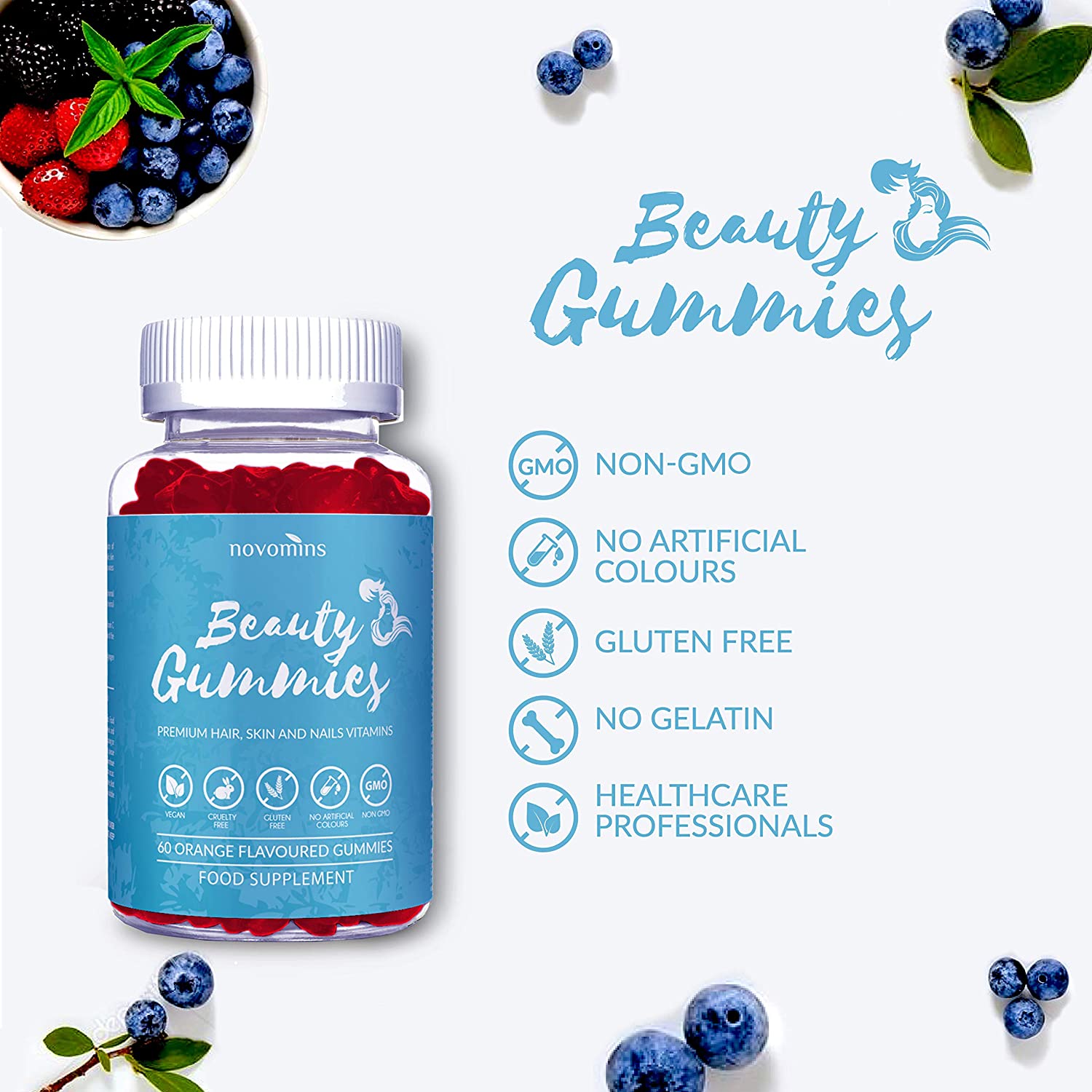Hair Skin and Nails Vitamins, 60 Gummies with Vitamin A, C, E & Zinc, Biotin Hair Growth Vitamins for Hair Care - Image 3