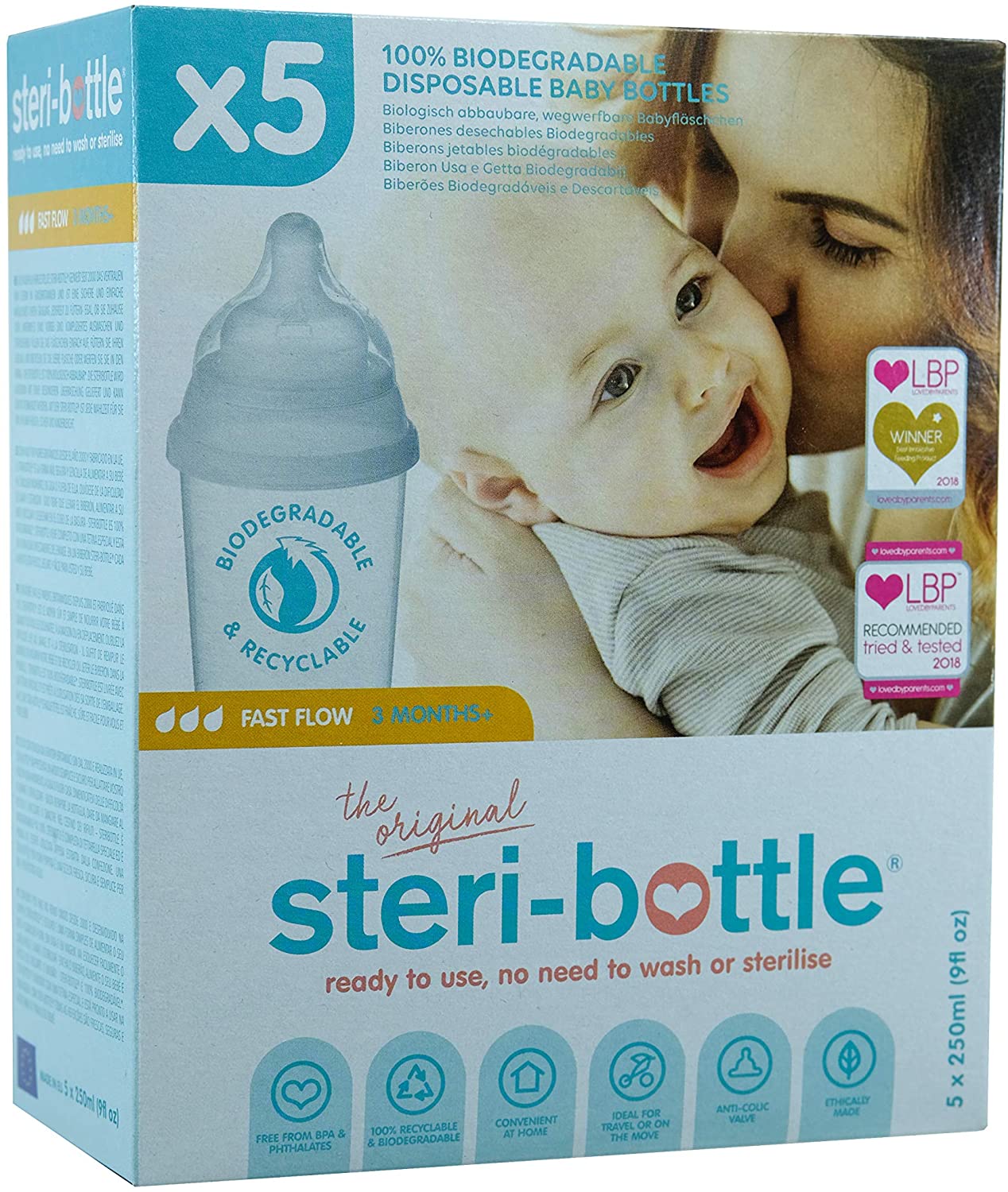 SteriBottle Biodegradable presterilised Baby Bottle 5 Pack Fast