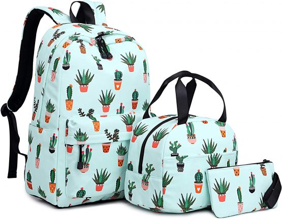 Joymoze Water Resistant Teen Girl Bookbag with Lunch Bag and Pencil Purse Black Flower - Image 2