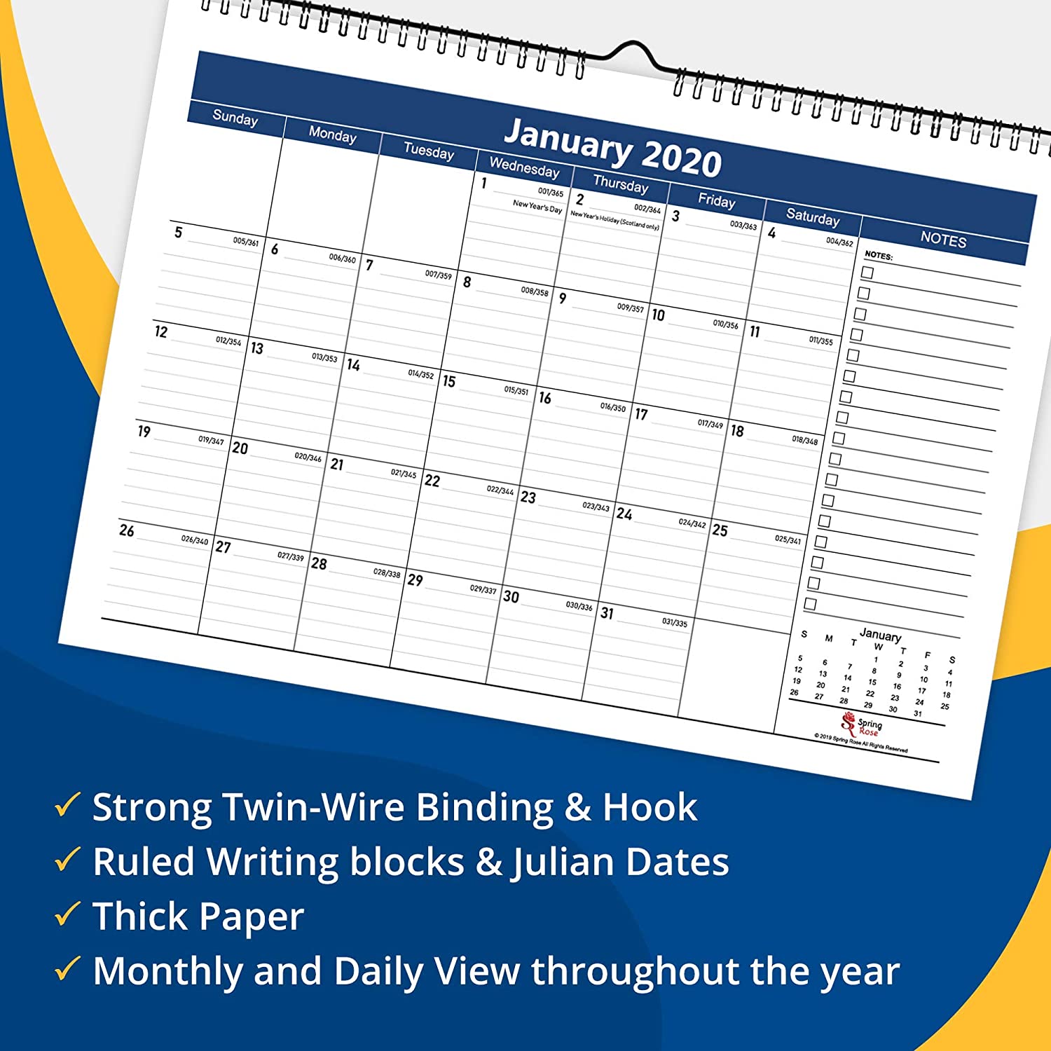 24 Months Wall & Desktop Calendar 2024 & 2025, Blue - Image 2