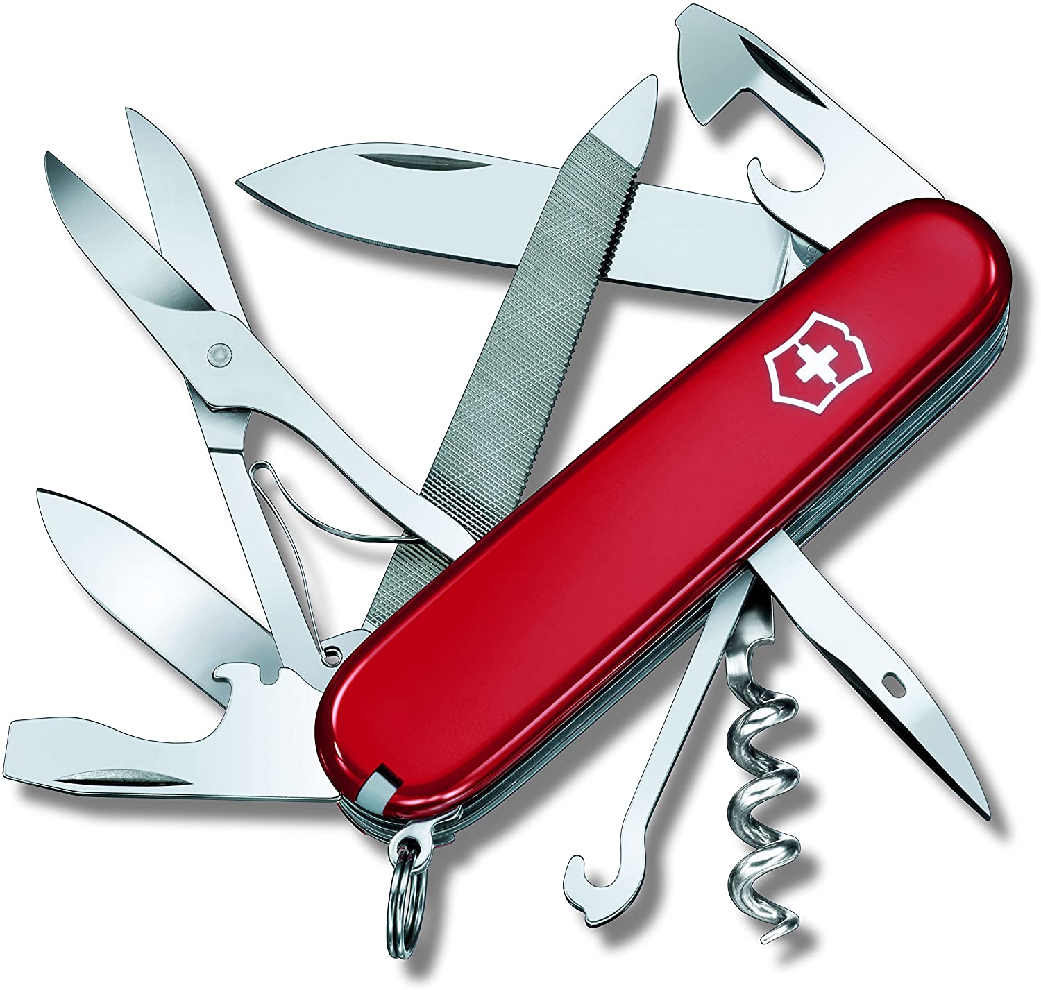Victorinox Mountaineer Swiss Army Pocket Knife, Medium, Multi Tool, 18 Functions, Blade, Scissors, Red