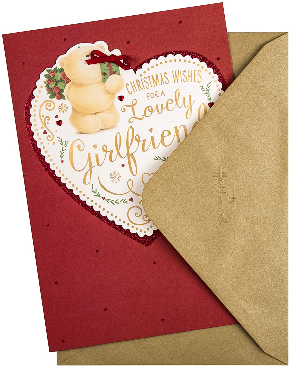 Christmas Card for Girlfriend from Hallmark - Cute Forever Friends Design, green|beige|red|pink, 22.8cm x 15.9cm - Image 2