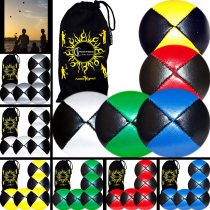 Flames 'N Games 5x Pro Thud Juggling Balls (LEATHER) Professional Juggling Balls Set of 5 + Travel Bag! (Multicolour)