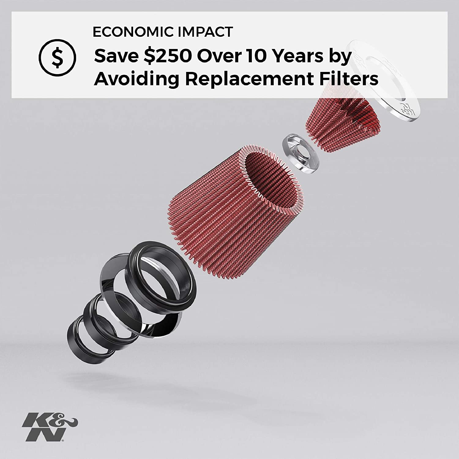 K&N Universal Clamp-On Air Filter: High Performance, Premium, Washable, Filter: Flange Diameter: 4 In, Filter Height: 5 In - Image 4
