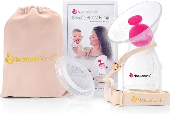 NatureBond Silicone Breastfeeding Manual Breast Pump Milk Saver Suction | Bonus Pump Strap, Stopper, Cover Lid, Pouch, Air-Tight Vacuum Sealed in Hardcover Gift Box. BPA Free.