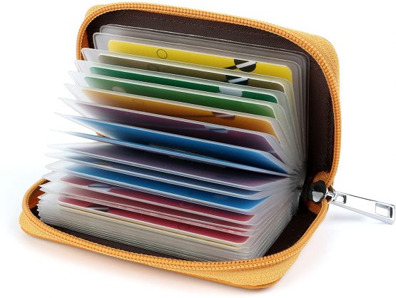 Credit Card Holder Wallets for Women Men Leather 26 Card Slots (Yellow)