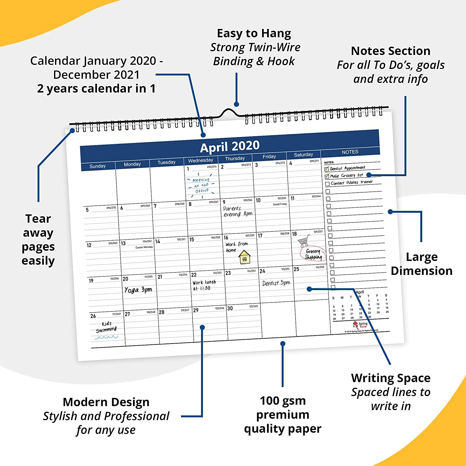 24 Months Wall & Desktop Calendar 2024 & 2025, Blue - Image 3