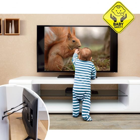 Tatkraft Protect Heavy Duty TV Safety Strap, Anti-Tip TV & Furniture Strap, VESA Mounting Standard for Modern TVs, 4 Pieces, White & Black - Image 2