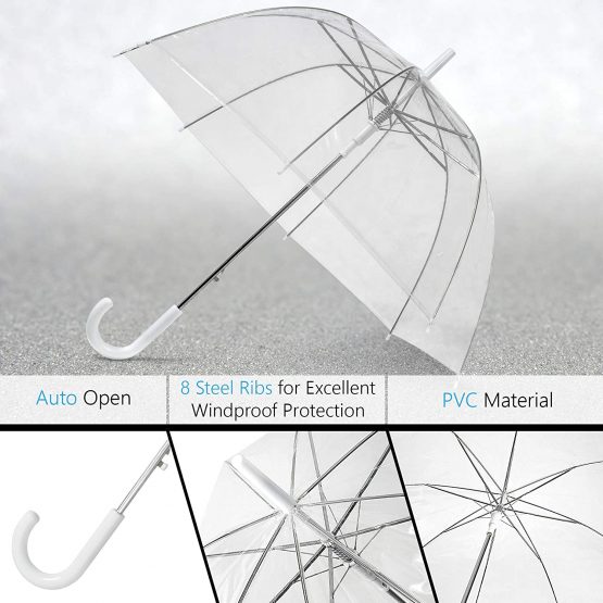 GadHome Transparent Umbrella | Large 85cm Clear See Through Dome Umbrellas for Women, Wedding, Bridal Party Photoshoot | Lightweight Translucent Automatic Foldable Umbrella with White C Handle - Image 4