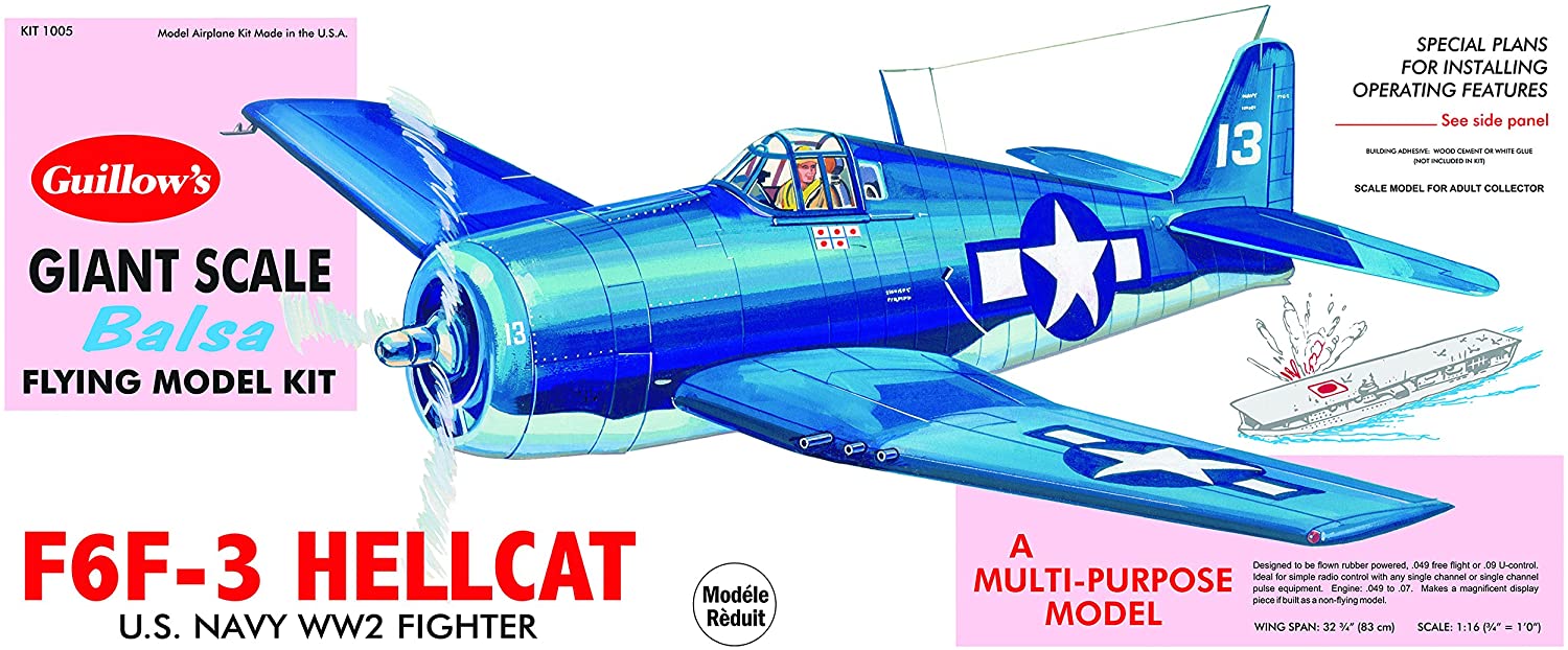 Guillow's Grumman F6F-3 Hellcat Model Kit, Multicolor
