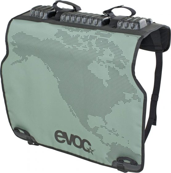 EVOC TAILGATE PAD DUO for Bicycle Transport in Pickup (Bicycle Transport, Secure Fixation of 2 Bikes, Quick Access to Charging Flap Lever, Protection for Pickup and Bike), Colour: Olive, Black