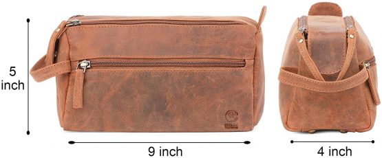 Leather Wash Bag for Men - Handcrafted Toiletry Bag for All Your Travel ToiletriesMediumBrown - Image 2