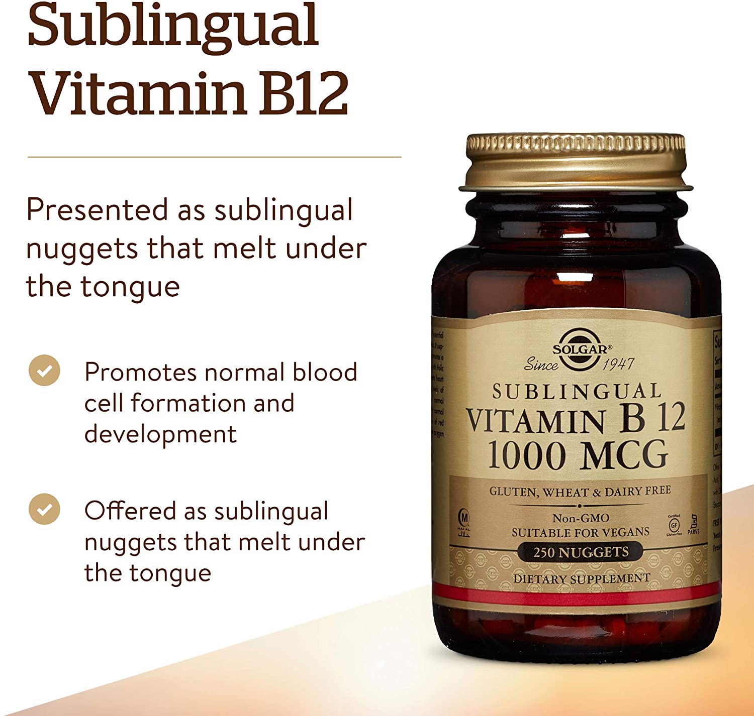 Solgar Vitamin B12 1000 µg Sublingual Chewable Nuggets - Pack of 250 - Reduces Fatigue and Supports Energy Release - Vegan - Image 3