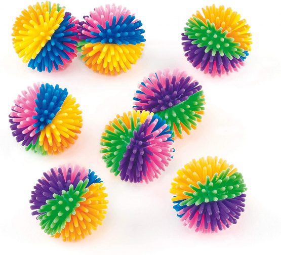 Baker Ross ET402 Rainbow Spiky Bouncy Balls, Rubber Jet Balls for Kids Party Favours (Pack of 8)