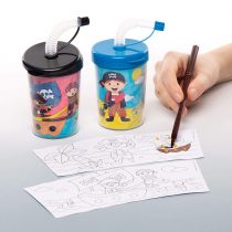 Baker Ross AW619 Pirate Bendy Straw Travel Cup, Colour in Projects for Arts and Crafts Activities for Kids (Pack of 3), Assorted, 3 Count (Pack of 1)