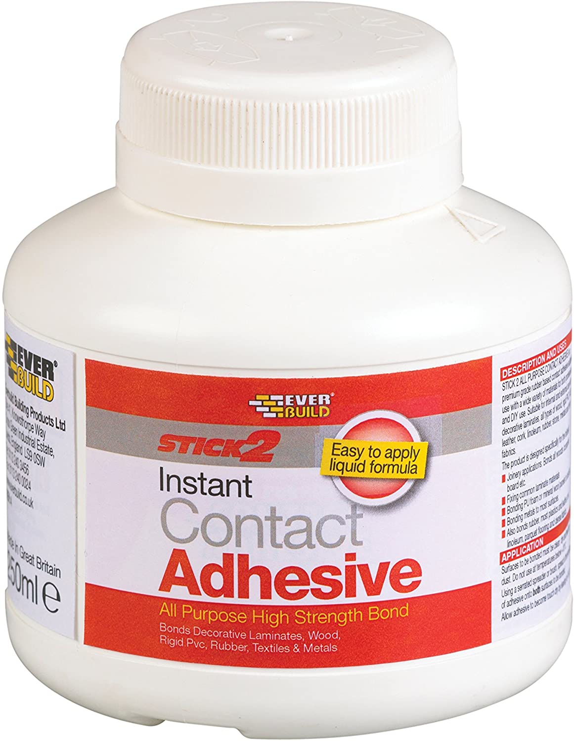 Everbuild Stick2 All Purpose Instant Contact Adhesive, Interior And Exterior Use, Rubber-Based