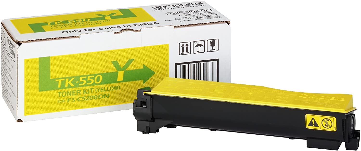Kyocera TK-550Y Toner Yellow, 6,000 Pages, Original Premium Printer Cartridge 1T02HMAEU0 for ECOSYS FS-C5200DN