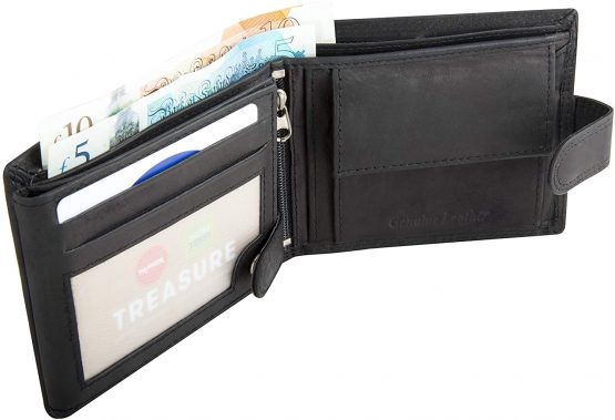 Moirento ™ Mens Black Leather Trifold Wallet RFID Blocking Genuine Real Leather with Coin Pocket Anti Scan/Fraud Proof Wallet ID Holder with Contact Less Card Protection (LZ502-Blk) - Image 3
