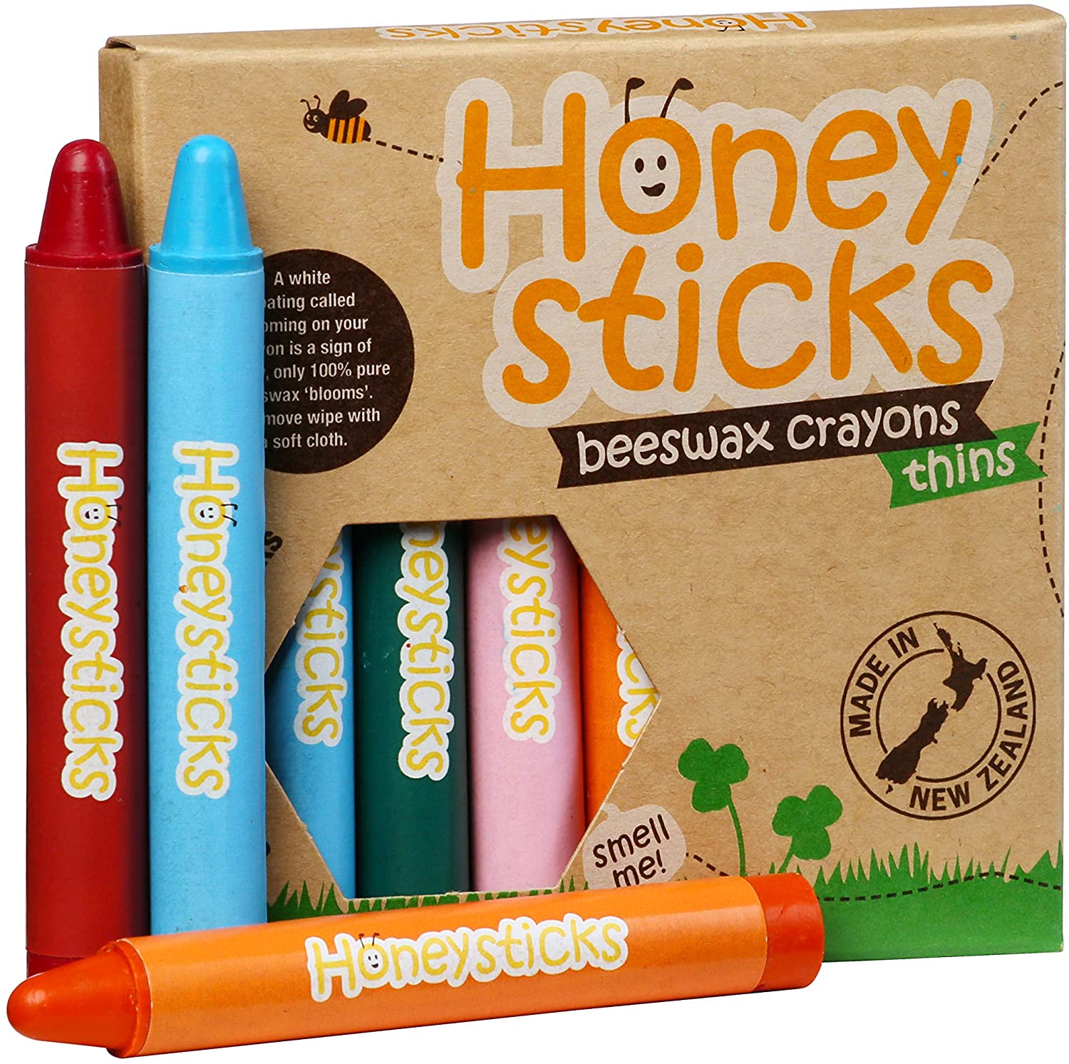 Honeysticks Jumbo Crayons (8 Pack), Non Toxic Crayons for Kids, 100% Pure Beeswax, Bright Food Grade Colours, Large