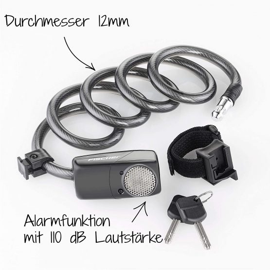 fischer Coil Cable Lock with Alarm, Black, One Size - Image 2