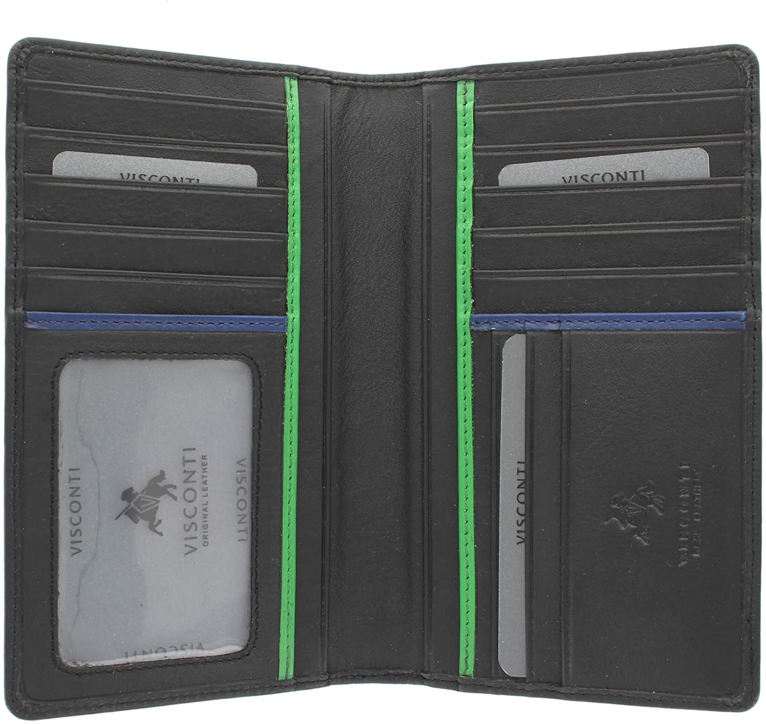 VISCONTI Bond Collection Jaws Leather Jacket Wallet RFID Blocking BD12 Black/Cobalt/Green