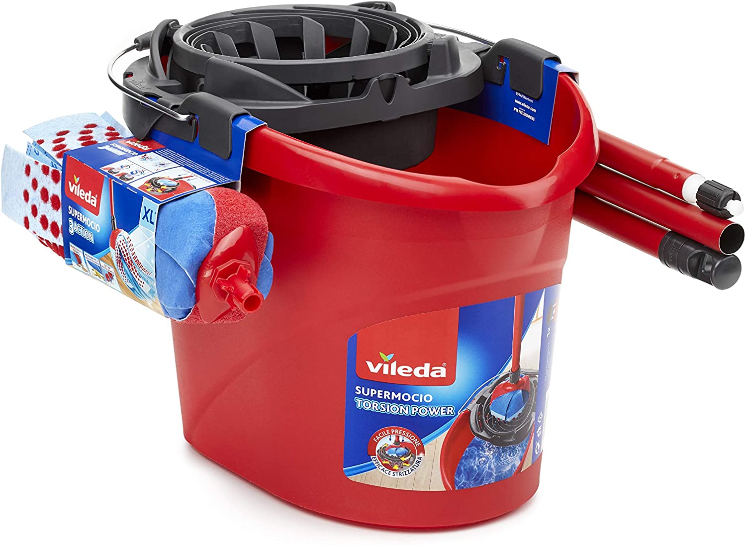 vileda Mocio Completo 3 Pz Rosa The Supermocio 3Action Mop Xl And Bucket With Torsion Wringer Set Contains For Sparkling Clean Floors