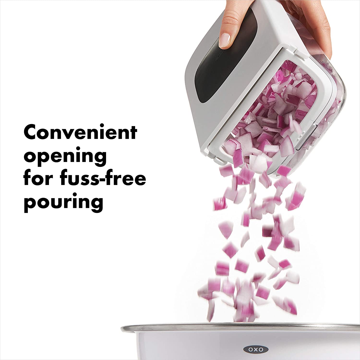 OXO 11122600 Good Grips Vegetable Chopper With Easy-Pour Opening, White, 10.7 x 26.2 x 16.5 cm - Image 3