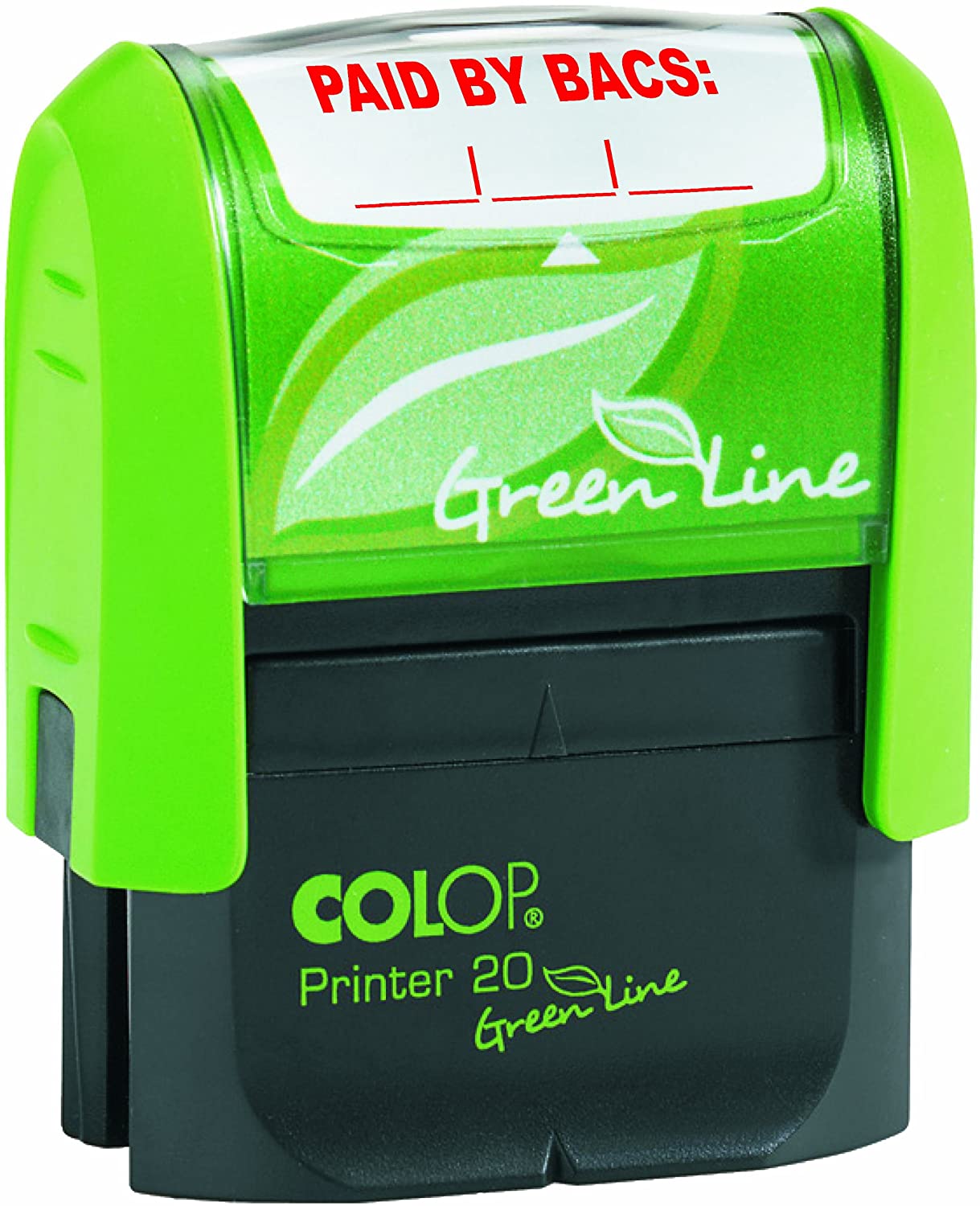 COLOP P20GLPAI Paid By Bacs Green Line Word Stamp - Red, 37x13mm
