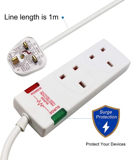 ExtraStar 2 Way Double Socket Power Mains Extension Lead 1M Metre Cable