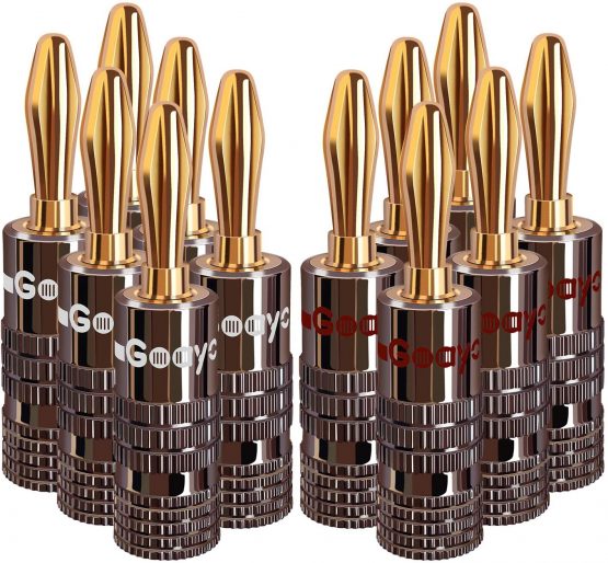 Goaycer 4mm Banana Plugs - 24K Gold Plated Bannan Plug Speaker Connectors 6 Pairs / 12 pcs