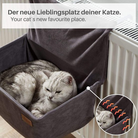 PiuPet® Cats heating bed - suitable for radiators with 9 to 12 cm width - cat hammock heater - also suitable for cats up to 7kg - hammock cat gray - Image 2