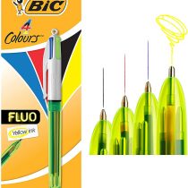 BIC 4 Colours Fluo Ballpoint Pen Black, Blue, Red and Fluorescent Yellow Ink Colours 1 Pack