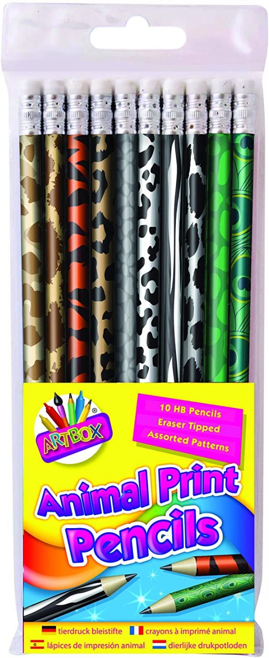 Art Box 10 Animal Print HB Pencils, Various, 220mm by 83mm by 10mm