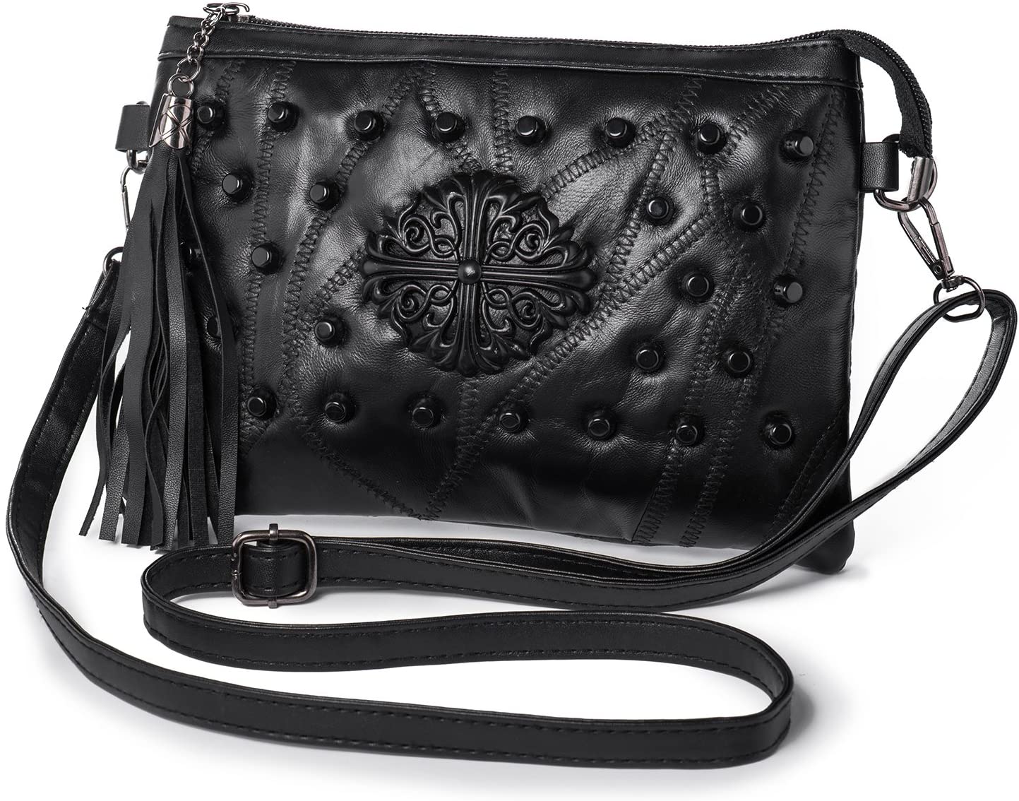 LaRechor Mini Small Handbags Shoulder Bag for Women, Tassel Studded Cross Body Bag