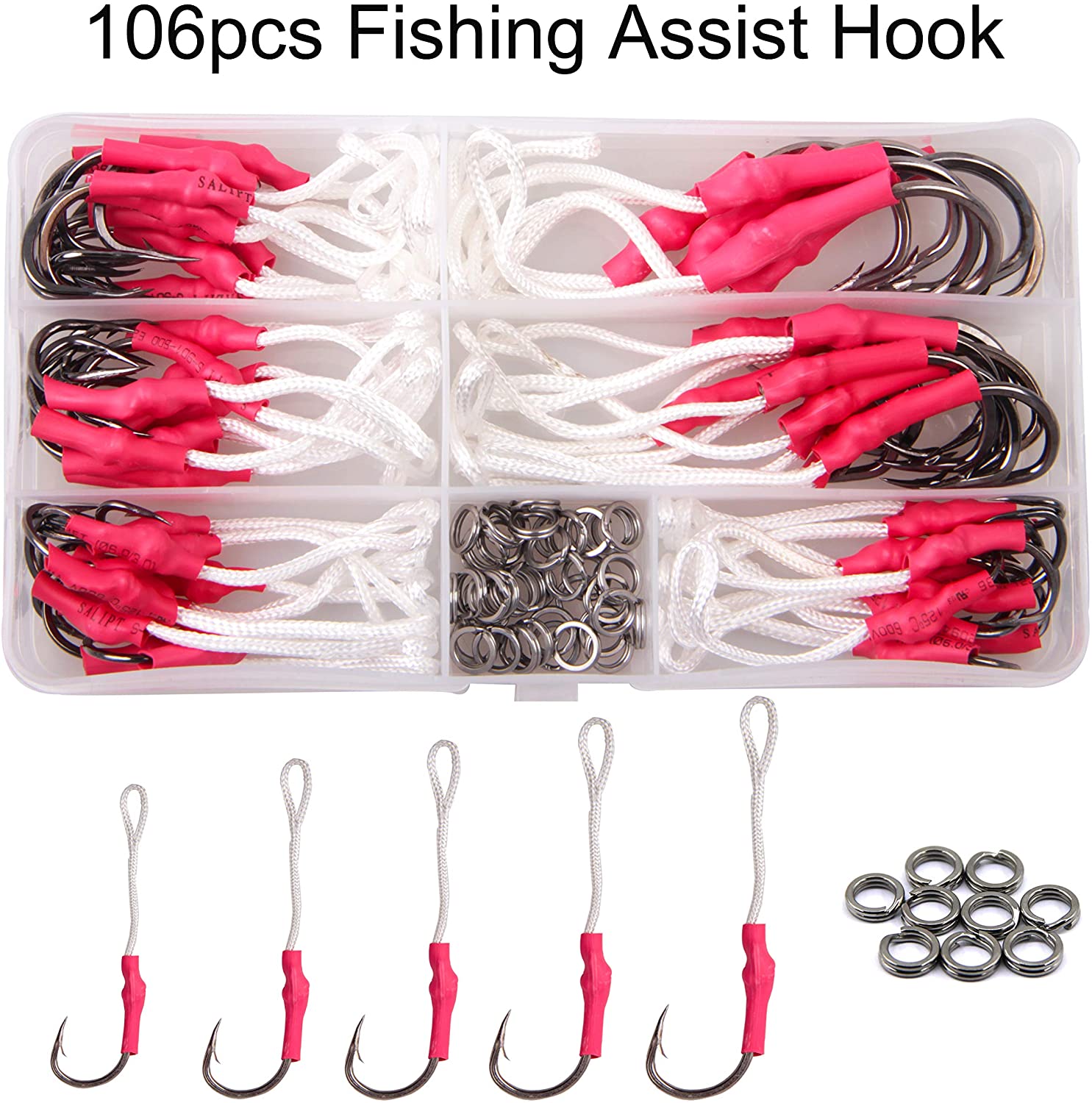 SHADDOCK 106pcs Fishing Assist Hooks Tackle 420 Stainless Steel Jigging ...