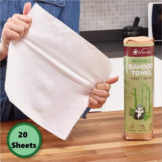 Vinsani® Reusable Bamboo Towels – 20 Sheets of Super Strong Ultra Absorbent & Eco-Friendly Towels - Zero Plastic Packaging - Image 3