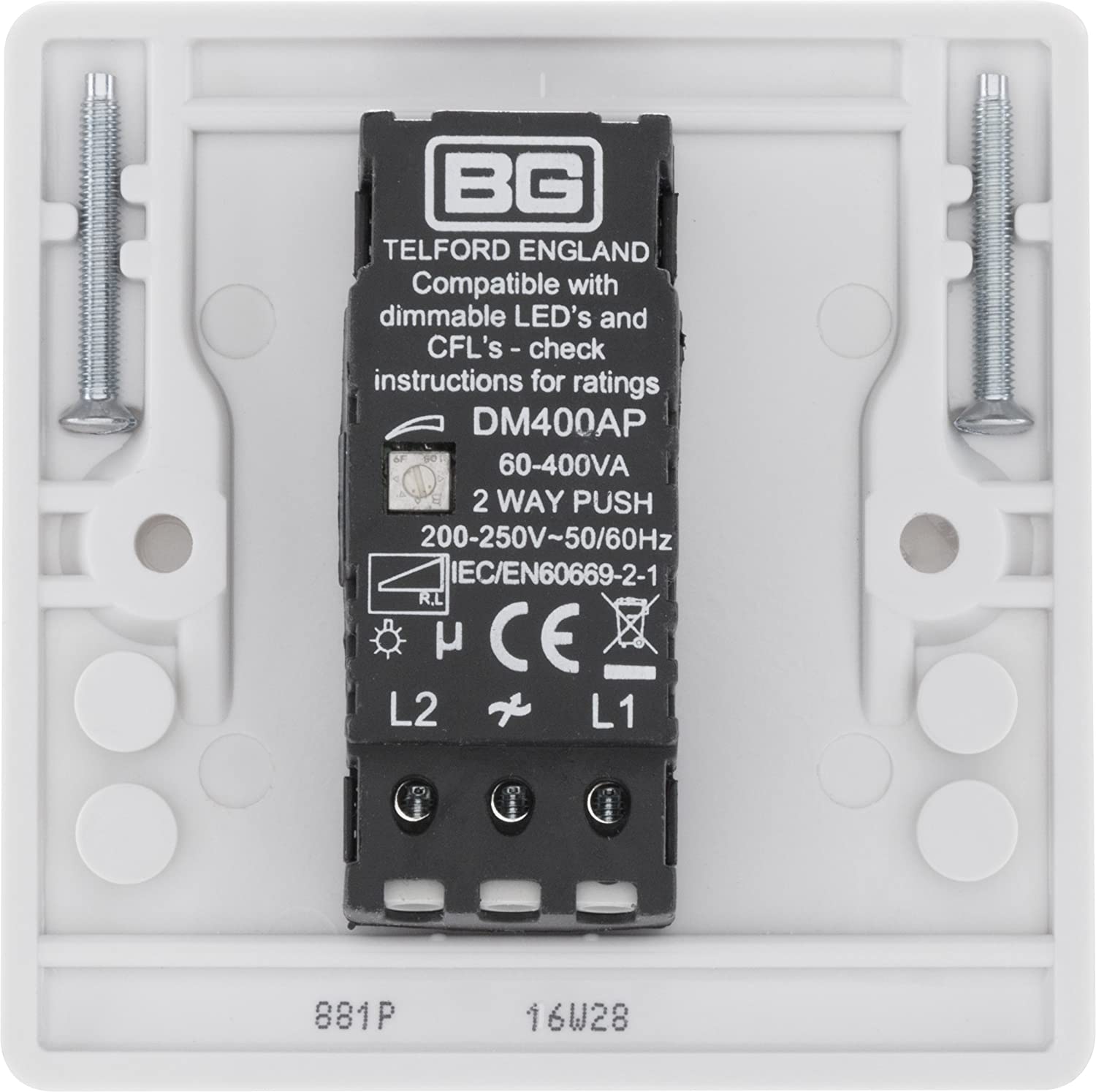 BG Electrical 881P01 Single Round Push Button Dimmer Light Switch