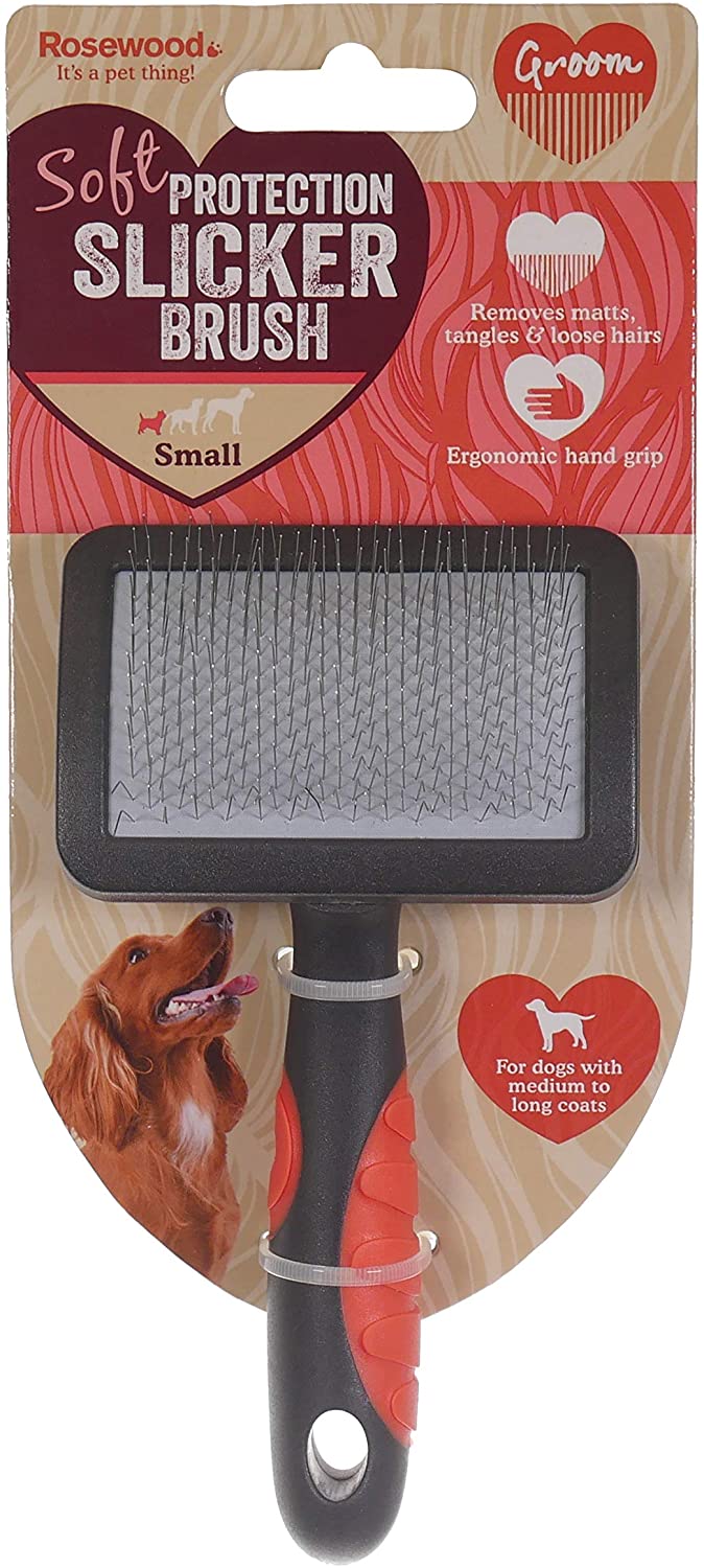 Rosewood Soft Protection Slicker Brush for Dogs Small, grey/orange