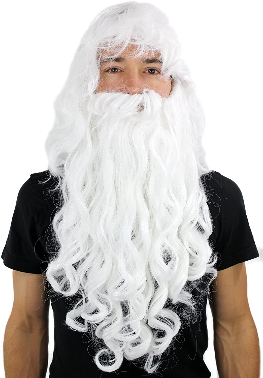 Party/Fancy Dress/Halloween LONG Beard & WIG set WHITE curly WIZARD SORCERER SANTA CLAUS PW0187-P60 Cosplay Roleplay