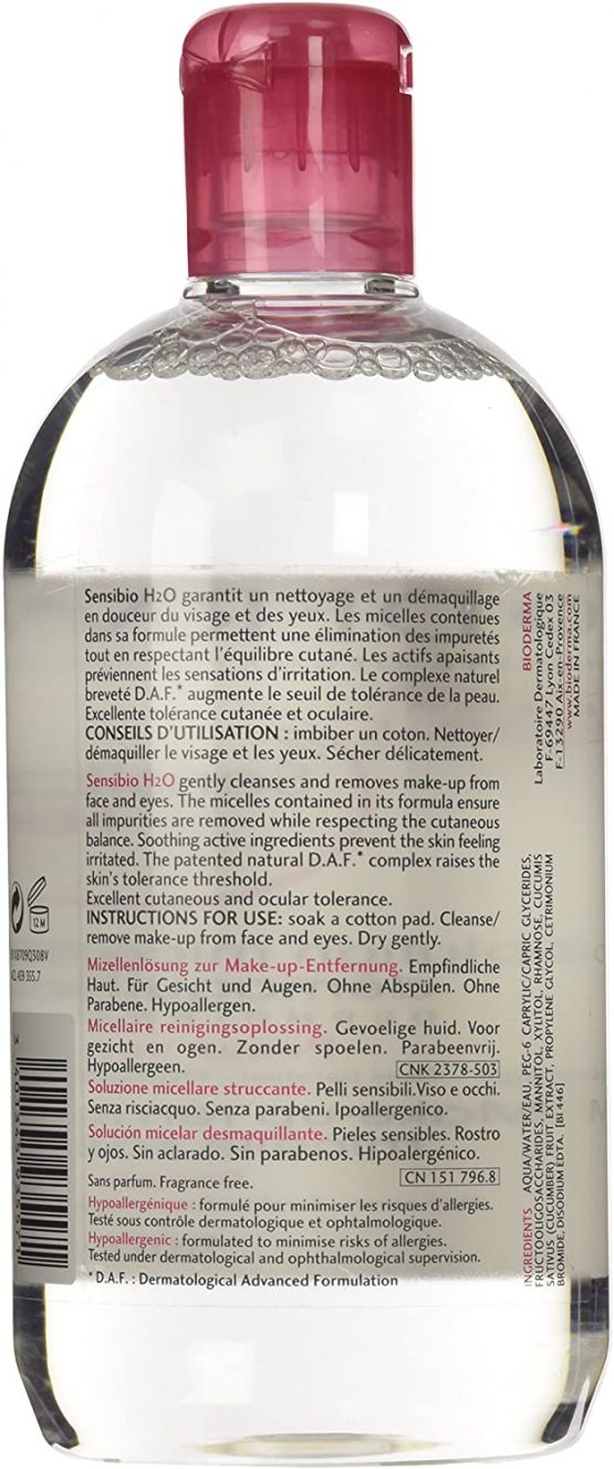 Sensibio by Bioderma H2O: Make-Up Removing Micelle Solution 500ml - Image 2