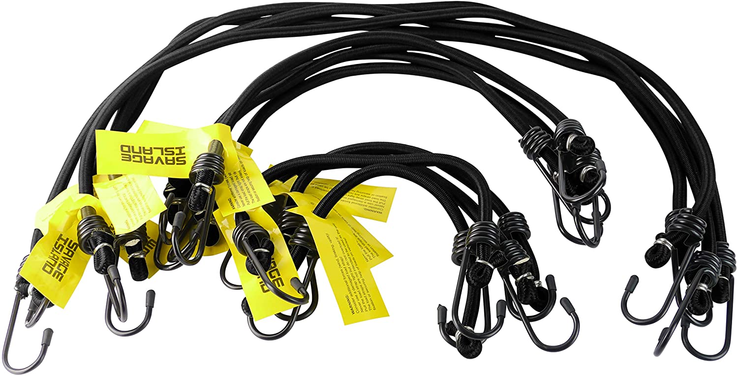 Savage Island Elasticated Bungees Cords Bungee Military Army Basha Straps Variety Pack - 4 x 12, 4 x 18 + 4 x 30 (Black)