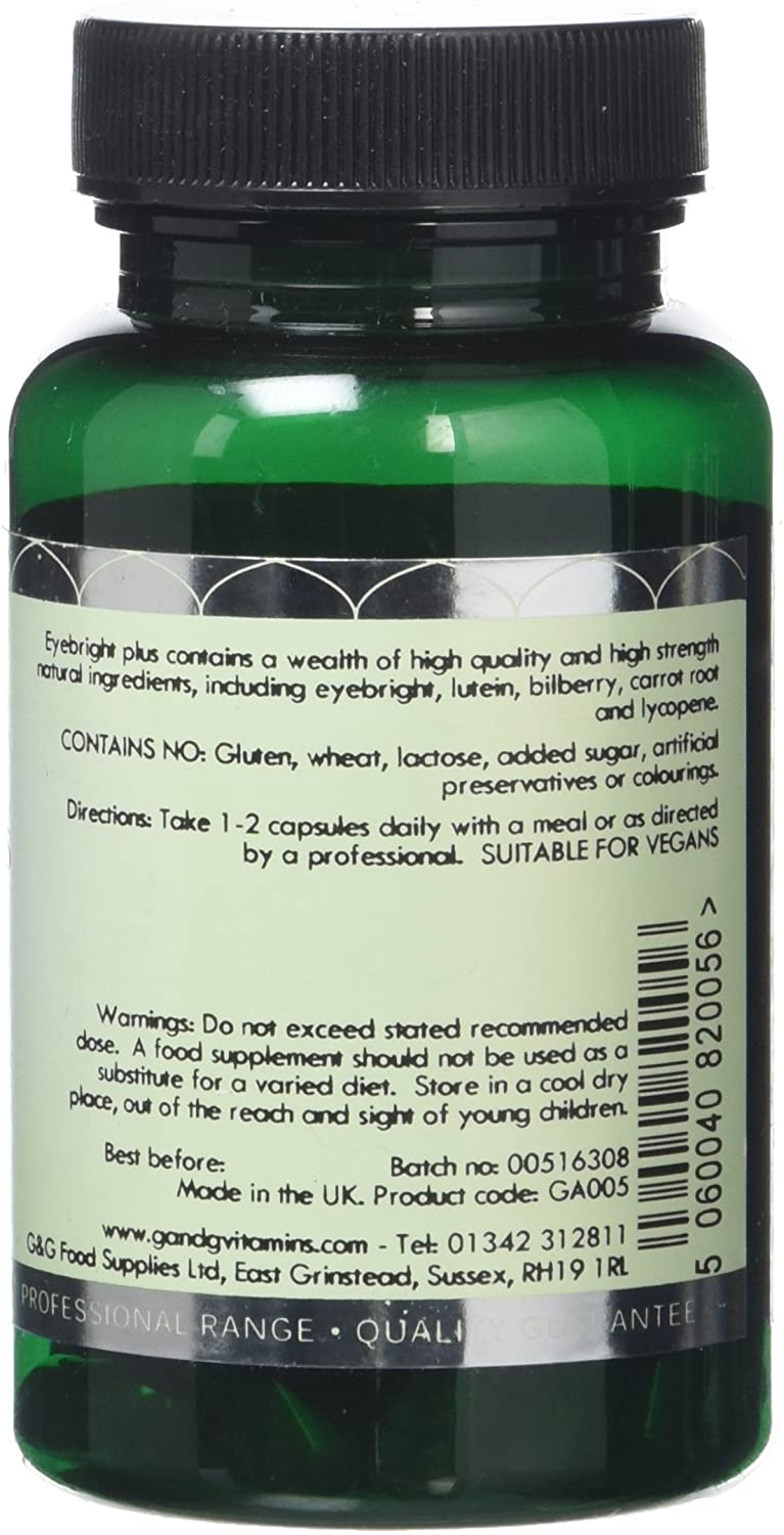 Eyebright Plus, Blend of Natural Eyebright, Lutein, Astaxanthin, Bilberry, Lycopene, 60 Vegan Capsules, Non-GMO - Image 3